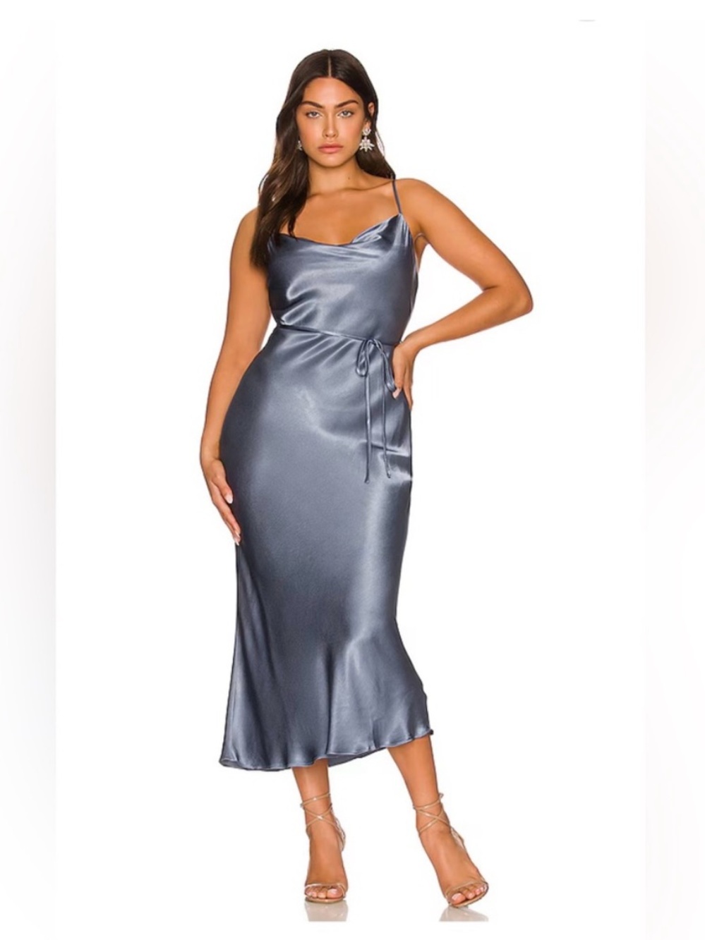 Slate Blue La Lune Bias Cowl Midi Dress
